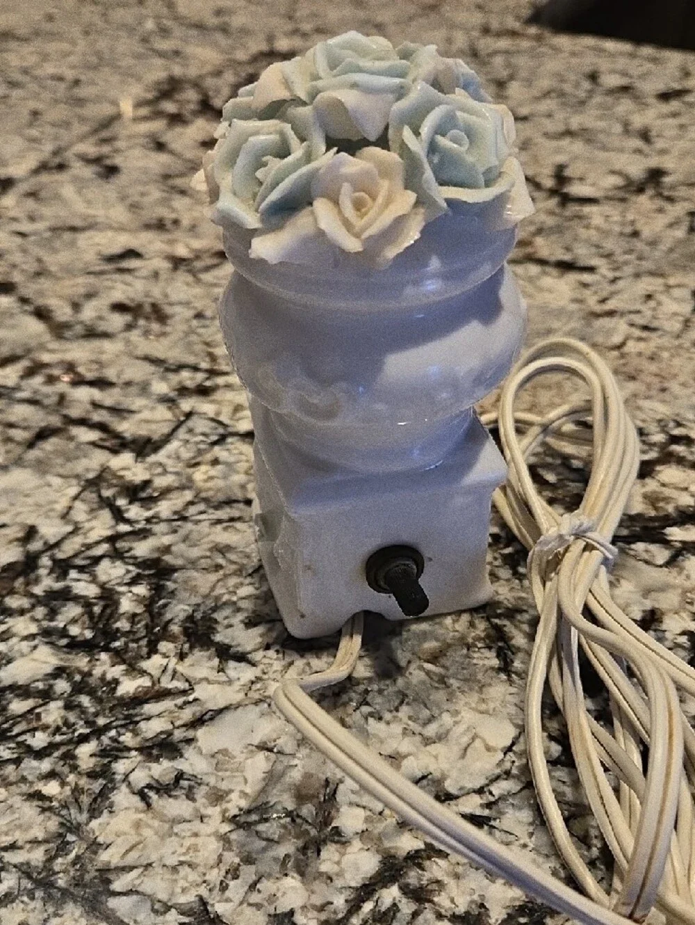 NIGHT LIGHT ▪︎ Vintage Porcelain Floral Electric- White with Pale Blue Roses